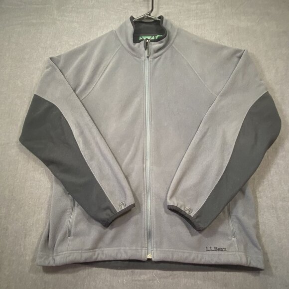 L.L. Bean Mens Gray Fleece Jacket L Reg Full Zip Outerwear With Black Accents - Picture 1 of 16